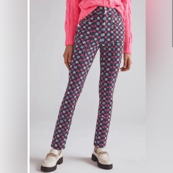 Anthropologie Pants - Anthropologie Maeve Floral Geometric Slim Ponte Pants Size 4